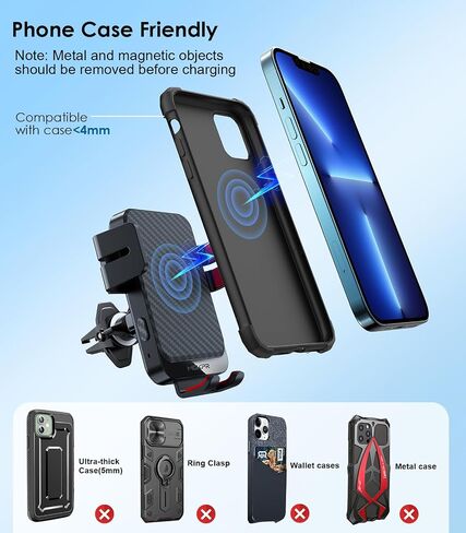 Wireless Car Charger 15W Fast Charging Auto-Clamping Air Vent Phone Mount | Cell Phone Holder Car Charger Compatible with iPhone 17 16 15/14/13/13 Pro/12 pro/12, for Samsung Galaxy Series in Kuwait