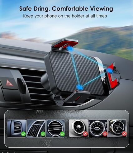 Wireless Car Charger 15W Fast Charging Auto-Clamping Air Vent Phone Mount | Cell Phone Holder Car Charger Compatible with iPhone 17 16 15/14/13/13 Pro/12 pro/12, for Samsung Galaxy Series in Kuwait
