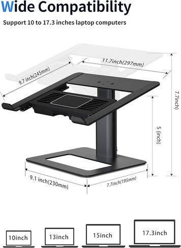 قاعدة تبريد للابتوب من ايرجوبولو مع رقائق تبريد شبه موصلة قابلة للازالة ومروحتين تبريد، حامل تبريد لابتوب قابل للتعديل للمكتب متوافق مع نوت بوك والكمبيوتر من 10 الى 15.6 انش، اسود in Kuwait