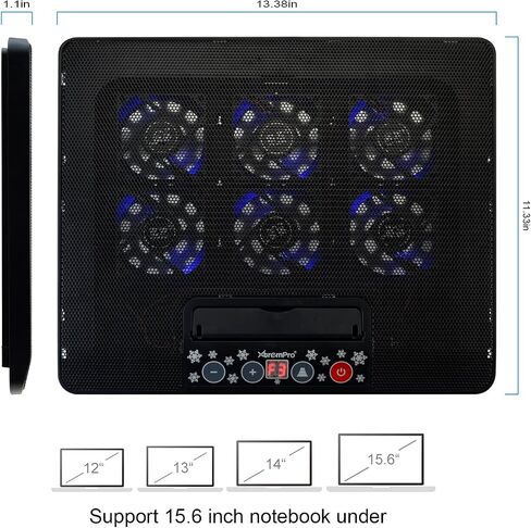 Portable Metal Mesh Laptop Cooler Cooling Pad, 4 Quiet Fans w/Red LED Light, Adjustable Height, Up to 17" Inch Notebook, 2 USB Interface w/Speed Control Switch, Non-Slip - Black (11148) in Kuwait