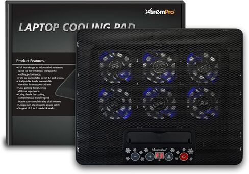 Portable Metal Mesh Laptop Cooler Cooling Pad, 4 Quiet Fans w/Red LED Light, Adjustable Height, Up to 17" Inch Notebook, 2 USB Interface w/Speed Control Switch, Non-Slip - Black (11148) in Kuwait