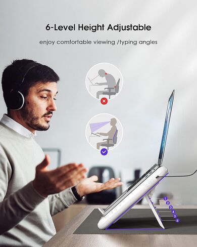 حامل تبريد للكمبيوتر المحمول من Dlinda، وسادة تبريد للكمبيوتر المحمول للألعاب مع تبريد مبتكر لأشباه الموصلات ومروحتين توربو، وسادة تبريد للكمبيوتر المحمول قابلة للتعديل بارتفاع 6 مستويات، متوافقة مع جميع أجهزة الكمبيوتر المحمولة أقل من 21 بوصة in Kuwait