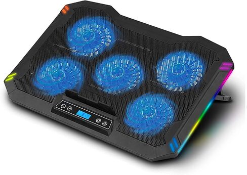 وسادة تبريد للابتوب مع 5 مراوح تبريد، وسادة تبريد مروحة لابتوب مقاس 14-17 انش، حامل تبريد لابتوب للالعاب مع 6 ارتفاعات قابلة للتعديل، وسادة تبريد نوت بوك مع منفذي USB [اصدار 2022] in Kuwait