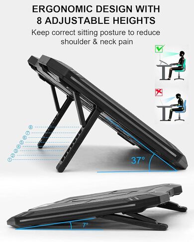 وسادة تبريد للابتوب مع 5 مراوح تبريد، وسادة تبريد مروحة لابتوب مقاس 14-17 انش، حامل تبريد لابتوب للالعاب مع 6 ارتفاعات قابلة للتعديل، وسادة تبريد نوت بوك مع منفذي USB [اصدار 2022] in Kuwait