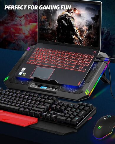 وسادة تبريد للابتوب مع 5 مراوح تبريد، وسادة تبريد مروحة لابتوب مقاس 14-17 انش، حامل تبريد لابتوب للالعاب مع 6 ارتفاعات قابلة للتعديل، وسادة تبريد نوت بوك مع منفذي USB [اصدار 2022] in Kuwait