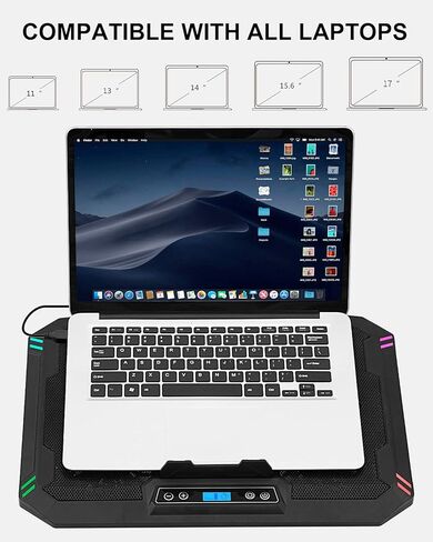 وسادة تبريد للابتوب مع 5 مراوح تبريد، وسادة تبريد مروحة لابتوب مقاس 14-17 انش، حامل تبريد لابتوب للالعاب مع 6 ارتفاعات قابلة للتعديل، وسادة تبريد نوت بوك مع منفذي USB [اصدار 2022] in Kuwait