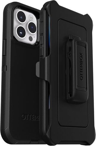 حافظة OtterBox iPhone 14 Pro Max (فقط) من سلسلة Defender - سوداء، متينة ومتينة، مع حماية للمنافذ، وتتضمن مسند بمشبك الحافظة in Kuwait