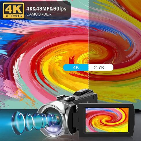 كاميرا فيديو 4K UHD من ويوتشي، مسجل فيديو رقمي 48 ميجابكسل 30 اطار في الثانية، شاشة قابلة للطي 3 انش تكبير رقمي 18X، كاميرا تسجيل فيديو لليوتيوب مع ميكروفون، بطاقة SD 32GB وبطارية واحدة in Kuwait
