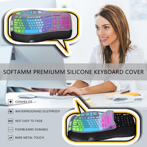 Keyboard Cover for Logitech K350 MK550 MK570 Wireless Wave Keyboard,Colorful Silicone Keyboard Protector Skin for Logitech K350 MK550 MK570 Ergonomic Keyboard Protective Accessories(Utra-Thin) in Saudi Arabia