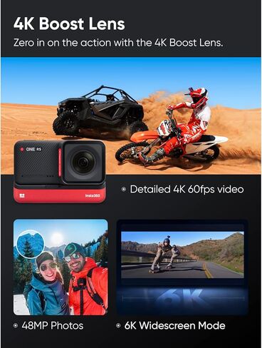 Insta360 ONE RS 4K Edition - كاميرا أكشن مقاومة للماء بدقة 4K بمعدل 60 إطارًا في الثانية مع تثبيت FlowSate، وصور بدقة 48 ميجابكسل، وتقنية HDR النشطة، وتحرير الذكاء الاصطناعي in Saudi Arabia