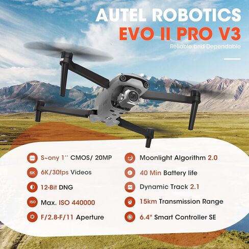حزمة Autel Robotics EVO Lite Plus Premium، 203 أحدث طائرة بدون طيار Lite+ مع مستشعر CMOS 1 بوصة وكاميرا 6K HDR، بدون سياج جغرافي، فتحة F2.8 - F11، طائرة بدون طيار ذات محورين Gimbal Quadcopter، تجنب العوائق ثلاثية الاتجاهات، 40 دقيقة زمن الرحلة، ناقل الحرك in Kuwait