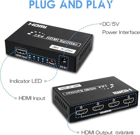 HDMI Splitter 4K 8 Way, 1 in 8 Out Powered HDMI Splitter, 4K@30Hz HD Distributor Splitter for Mall HDTV DVD Fire Stick PS4 in Kuwait