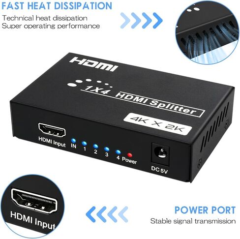 HDMI Splitter 4K 8 Way, 1 in 8 Out Powered HDMI Splitter, 4K@30Hz HD Distributor Splitter for Mall HDTV DVD Fire Stick PS4 in Kuwait