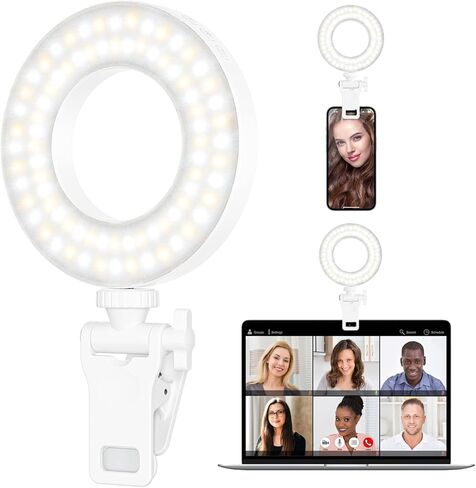 XINBAOHONG Clip on Ring Light,Rechargeable Fill Video Light for Phone,Laptop, Tablet and Computer, Portable Phone Light for Selfie TikTok Vlog Video Conference Zoom Call Photography Makeup in Kuwait