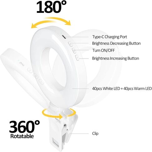 XINBAOHONG Clip on Ring Light,Rechargeable Fill Video Light for Phone,Laptop, Tablet and Computer, Portable Phone Light for Selfie TikTok Vlog Video Conference Zoom Call Photography Makeup in Kuwait