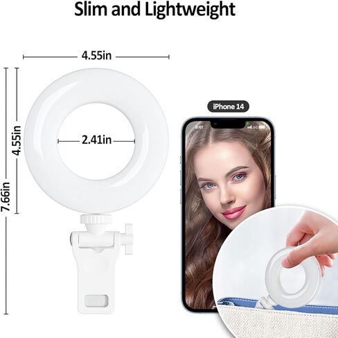 XINBAOHONG Clip on Ring Light,Rechargeable Fill Video Light for Phone,Laptop, Tablet and Computer, Portable Phone Light for Selfie TikTok Vlog Video Conference Zoom Call Photography Makeup in Kuwait