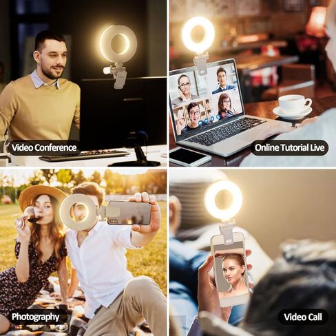 XINBAOHONG Clip on Ring Light,Rechargeable Fill Video Light for Phone,Laptop, Tablet and Computer, Portable Phone Light for Selfie TikTok Vlog Video Conference Zoom Call Photography Makeup in Kuwait