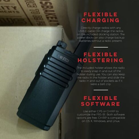 BTECH FRS-B1 Business Walkie Talkies, 8-Pack License-Free FRS Radios with USB-C Charging, 4 Dual-Slot Docks, Earpieces, Holsters, NOAA Weather, IP54 in Kuwait