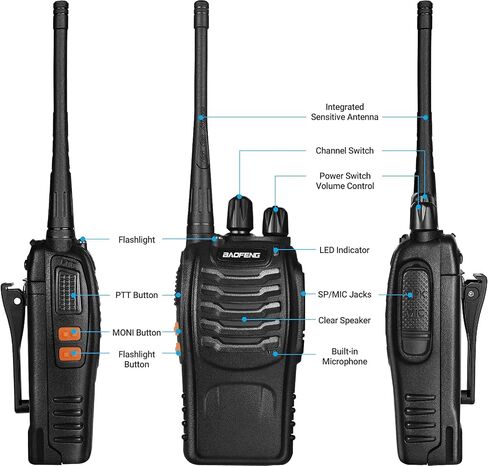 Baofeng Walkie Talkies BF-888s Rechargeable Two-Way Radios for Adults Long Range Handheld Communicator Professional UHF Interphone 2 Pack Walky Talky Set with Earpiece,Li-ion Battery and Charger in Kuwait