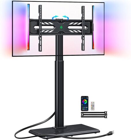 Greenstell TV Stand with Power Outlet & LED Lights, Floor TV Stand for 32-70 inch TV, Tall TV Stand with Solid Wood Base, Height Adjustable, Swivel, Holds up to 110 LBs, Max VESA 600x400mm in Kuwait