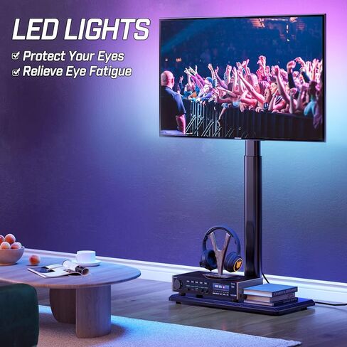 Greenstell TV Stand with Power Outlet & LED Lights, Floor TV Stand for 32-70 inch TV, Tall TV Stand with Solid Wood Base, Height Adjustable, Swivel, Holds up to 110 LBs, Max VESA 600x400mm in Kuwait