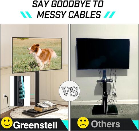 Greenstell TV Stand with Power Outlet & LED Lights, Floor TV Stand for 32-70 inch TV, Tall TV Stand with Solid Wood Base, Height Adjustable, Swivel, Holds up to 110 LBs, Max VESA 600x400mm in Kuwait