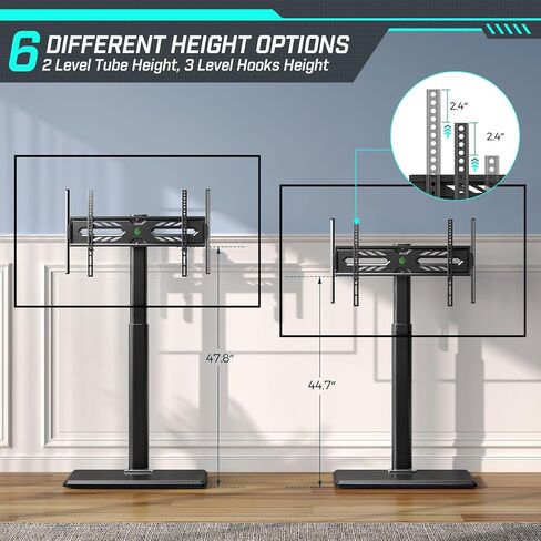 Greenstell TV Stand with Power Outlet & LED Lights, Floor TV Stand for 32-70 inch TV, Tall TV Stand with Solid Wood Base, Height Adjustable, Swivel, Holds up to 110 LBs, Max VESA 600x400mm in Kuwait