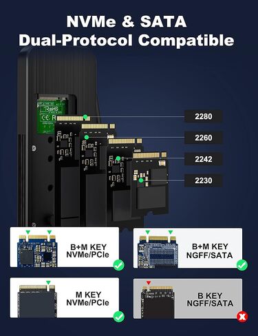 حاوية ANYOYO 40 جيجابت في الثانية M.2، حاوية NVMe SSD PCIe NVMe إلى USB C SSD، حاوية NVMe من الألومنيوم متوافقة مع USB 4/3.2/3.1/3.0/2.0 لـ M&B+M-Key SSD مقاس 2280 in Kuwait