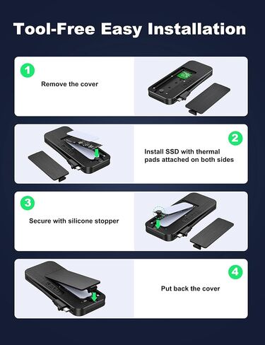 حاوية ANYOYO 40 جيجابت في الثانية M.2، حاوية NVMe SSD PCIe NVMe إلى USB C SSD، حاوية NVMe من الألومنيوم متوافقة مع USB 4/3.2/3.1/3.0/2.0 لـ M&B+M-Key SSD مقاس 2280 in Kuwait
