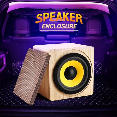 Facmogu 8" Ported Wooden Speaker Enclosure, Vented Unloaded Solid Wood Box | Empty Wooden Speaker Box with Grill Cover & Terminal Cup, Sound-Absorbing Cotton Included for Car, Truck & Home Audio DIY in Saudi Arabia