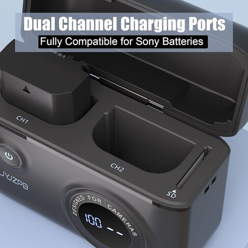 حافظة شاحن سريع للبطارية من JYJZPB لبطارية سوني NP-FZ100، مع بطاريتين NP-FZ100 مناسبة لكاميرا Sony A7 III، Alpha A7R III، A7R IV، A9، A6600، Alpha 9S، A7R3 A7S III، A7R III in Kuwait