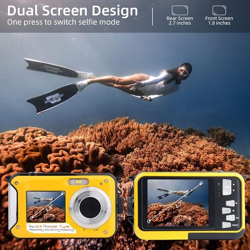 كاميرا رقمية مقاومة للماء، كاميرا تحت الماء للغطس، كاميرا بدقة 2.7 كيلو بدقة 48 ميجابكسل كاملة الوضوح تحت الماء مع شاشات مزدوجة عالية الدقة لصور السيلفي، وكاميرا مائية بطول 10 أقدام للتصوير الفوتوغرافي في العطلة in Kuwait