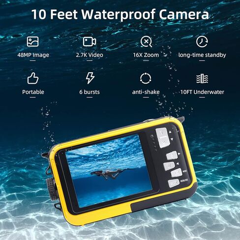 كاميرا رقمية مقاومة للماء، كاميرا تحت الماء للغطس، كاميرا بدقة 2.7 كيلو بدقة 48 ميجابكسل كاملة الوضوح تحت الماء مع شاشات مزدوجة عالية الدقة لصور السيلفي، وكاميرا مائية بطول 10 أقدام للتصوير الفوتوغرافي في العطلة in Kuwait