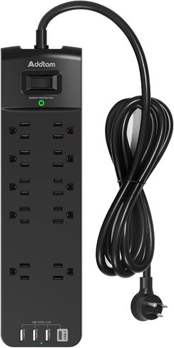 Power Strip - Addtam Surge Protector with 10 Outlets and 4 USB Ports, 6 Feet Extension Cord with Flat Plug, 2700 Joules, ETL Listed, Black in Kuwait