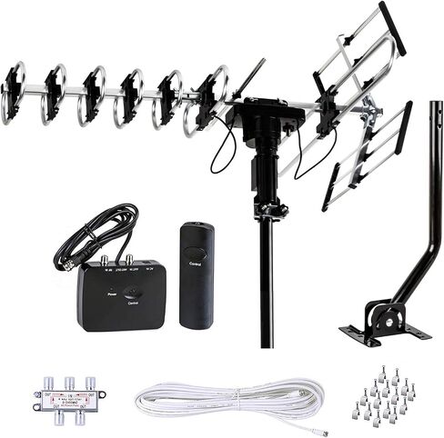 Five Star Outdoor Antenna HD TV 200 Miles Range with Motorized 360° Rotation, UHF/VHF/FM Radio with Infrared Remote Control in Kuwait