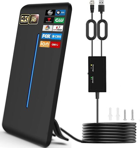 800 Miles Range TV Antenna Free Channels, HDTV Digital Antenna Amplifier, Ultra HD 4K HDR 1080P Powerful TV Signal Booster for Smart TV/Old TV 32FT Cable Indoor (Adapter Included) in Kuwait