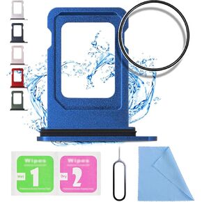 ASDAWN Replacement for iPhone 13 SIM Card Slot Tray Holder Compatible with iPhone 13 SIM Card Tray Slot Waterproof Rubber Ring and SIM pin(Single Sim Version)(Blue)