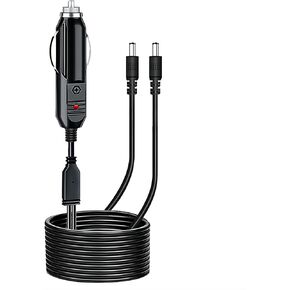 GELRHONR 12V 10A DC Car Charger Cable,Car Cigarette Lighter Male Plug to DC 5.5mm x 2.1mm Extension Cable for Car Rear View CCTV Monitors Car DVR (2xDC)