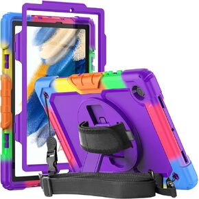 Herize Case Compatible with Samsung Galaxy Tab A8 10.5 Inch 2022 SM-X200/SM-X205/SM-X207 with Screen Protector Pencil Holder | Heavy Duty Sturdy Protective Case W/Stand Hand Shoulder Strap | Black