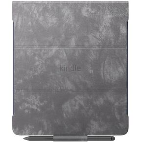 غطاء جلدي مطبوع عليه فرشاة Kindle Scribe مع ملحق مغناطيسي (يناسب Kindle Scribe فقط) - رمادي عاصف