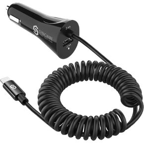Syncwire iPhone Car Charger - Upgrade [Apple MFi Certified] 4.8A/24W Car Charging Adapter with Built-in Coiled Lightning Cable for Apple iPhone 14/13/12/11/Xs/XS Max/XR/X/8/7/6 Plus, iPad & More