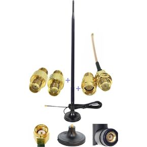 Universal Kit Dual Band Wi-Fi 9dbi Extension Long Range Omni Directional 2.4/5Ghz Antenna RP-SMA Male Connector on Magnet Base with Connectors and Extenders