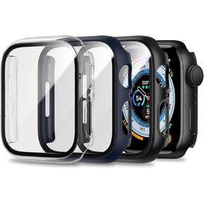 [3 عبوات] حافظة لساعة Apple Series 3/2/1 مقاس 38 مم مع واقي شاشة من الزجاج المقوى، وممتص للصدمات واقٍ من البولي كربونات الصلب وغطاء وجه رفيع جدًا متوافق مع سلسلة Iwatch 3/2/1 38 مم (3 ألوان)