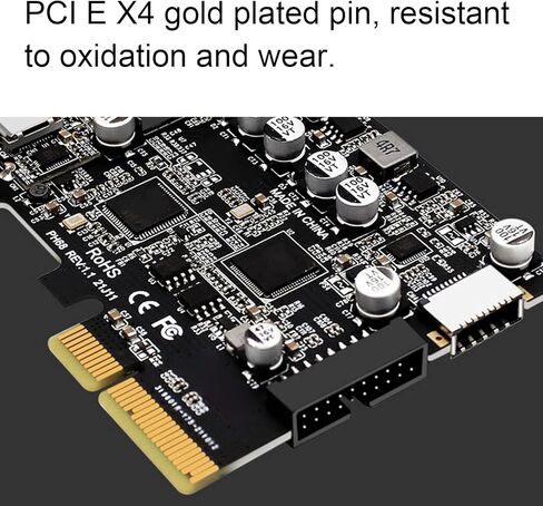 PCIE to USB 3.2 Gen 2 Expansion Card, 10Gbps PCIE USB A and USB C Card, Gold Plated PCI Express USB Card for Desktop PC, Front Type E 19/20PIN Controller Card in Saudi Arabia