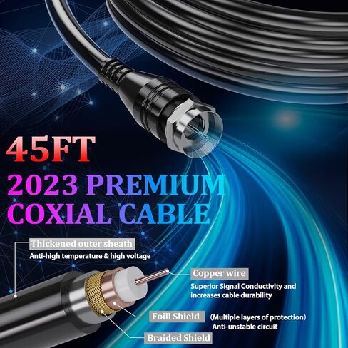 1600+ Miles Range TV Antenna, 2023 Digital TV Antenna for Smart TV Indoor Outdoor, Amplified HD Antenna Signal Booster - 45ft Cable/AC Adapter - Support 8K 4K HDTV 1080p All TVs in Kuwait