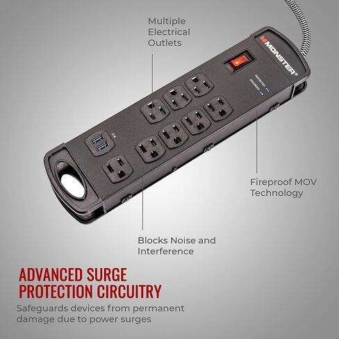 Monster Pro MI Professional Surge Protector Power Strip with Fireproof MOV Technology for Computers, Amplifiers, Pedal Boards, and Pro Audio Gear in Kuwait