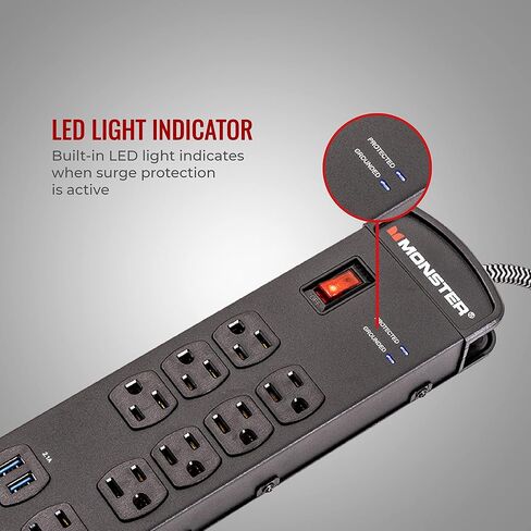 Monster Pro MI Professional Surge Protector Power Strip with Fireproof MOV Technology for Computers, Amplifiers, Pedal Boards, and Pro Audio Gear in Kuwait