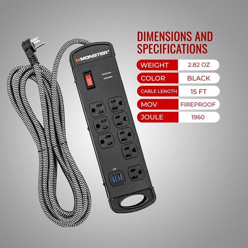 Monster Pro MI Professional Surge Protector Power Strip with Fireproof MOV Technology for Computers, Amplifiers, Pedal Boards, and Pro Audio Gear in Kuwait