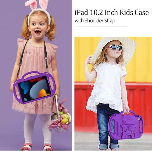 حافظة LTROP iPad الجيل التاسع/8/السابع، حافظة iPad 10.2 2021/2020/2019 مقاومة للصدمات للأطفال مع حامل بمقبض حزام الكتف، أزرق in Kuwait