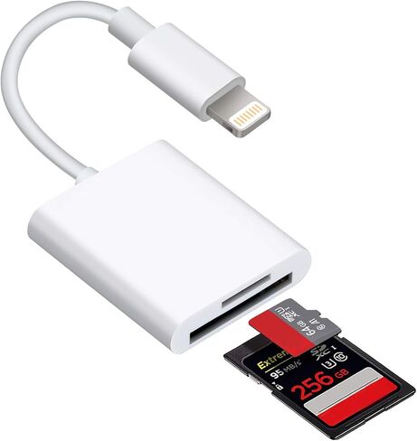 Lightning to SD Card Reader for Select iPhone, iPad and iPod Models (Support iOS 13 and Before), Trail Game Camera Viewer, No App Required (White) in Kuwait